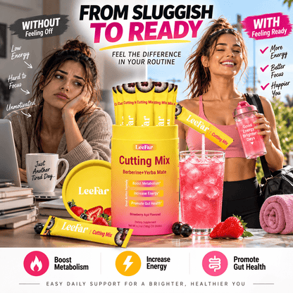 LeeFar Cutting Mix con berberina y yerba mate, suplemento en polvo sabor Strawberry Açaí.