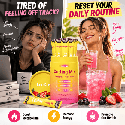 LeeFar Cutting Mix con berberina y yerba mate, suplemento en polvo sabor Strawberry Açaí.