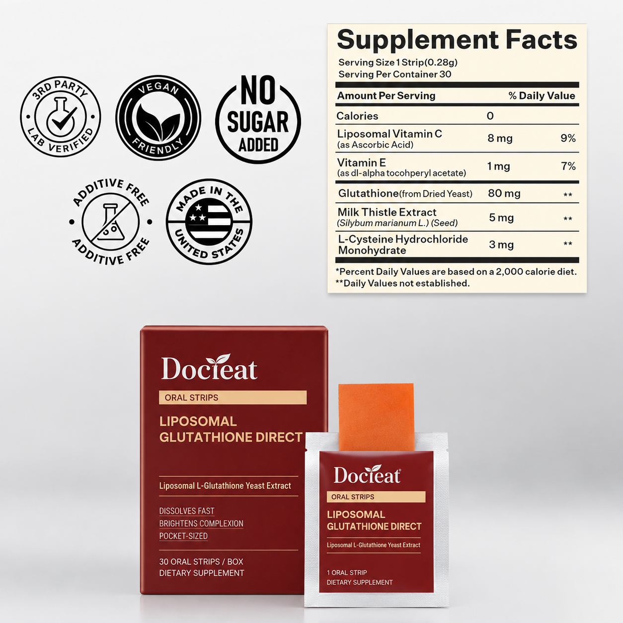 Suplemento de glutathión liposomal de CARAMELA BEAUTY USA para brillo avanzado y apoyo antioxidante, en envase transparente con gotas.