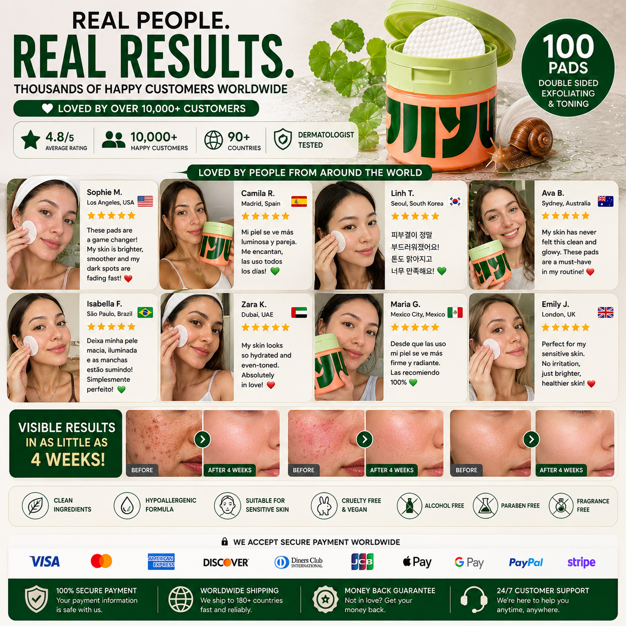 Discos tonificantes coreanos de CARAMELA BEAUTY USA para iluminar la piel, reducir manchas oscuras y mejorar el brillo facial.