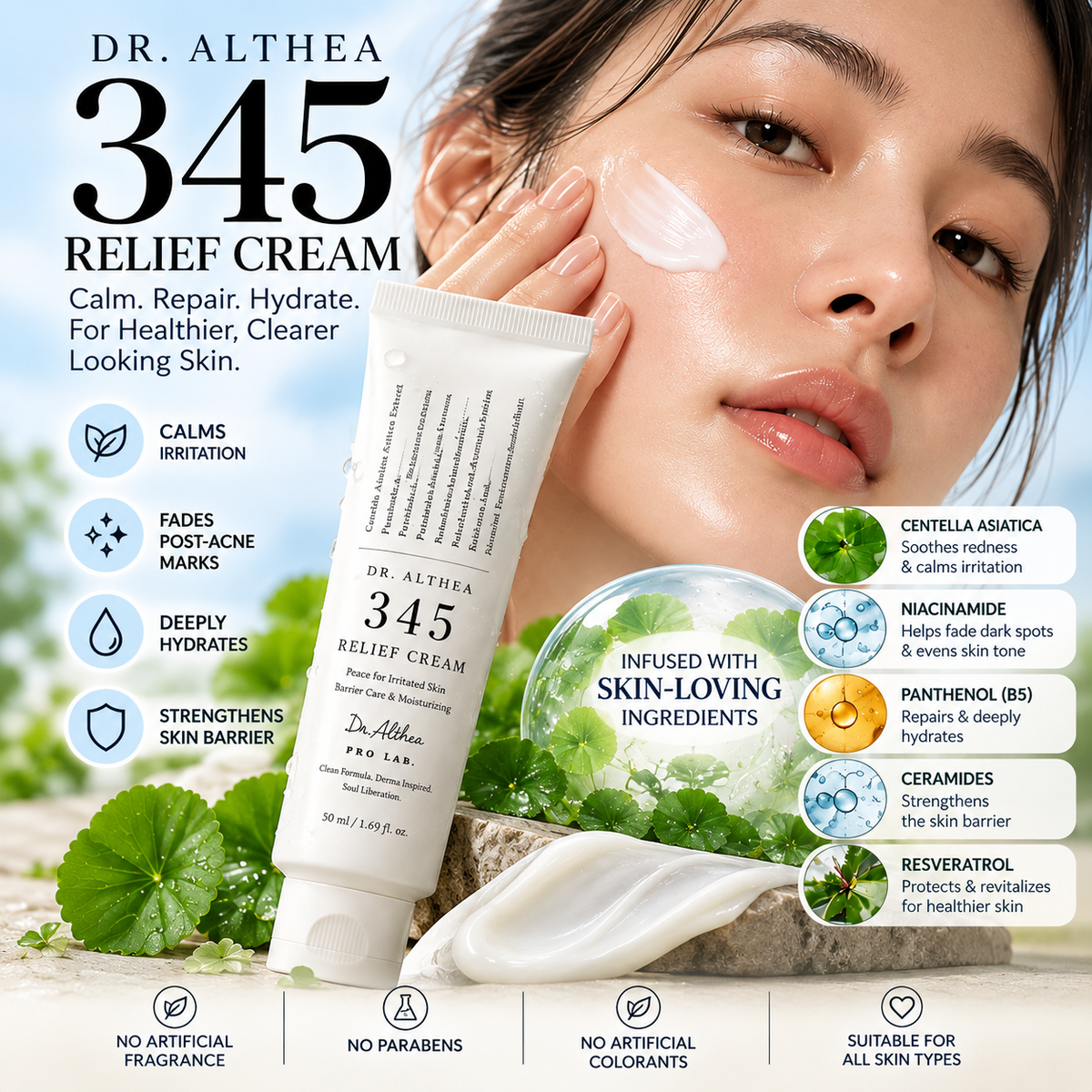 Dr. Althea 345 Relief Cream 50ml – Soothing Korean Face Moisturizer