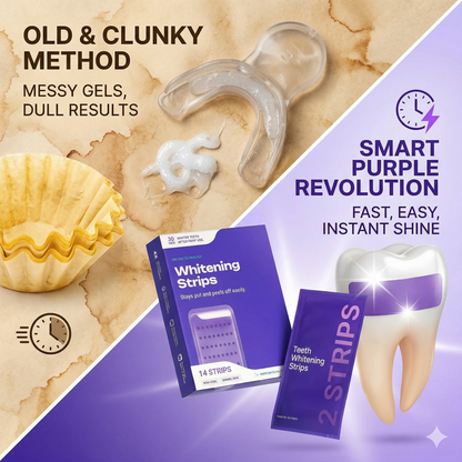 Tiras blanqueadoras de CARAMELA BEAUTY USA para sonreír más brillante en 30 minutos, visibles en la imagen.