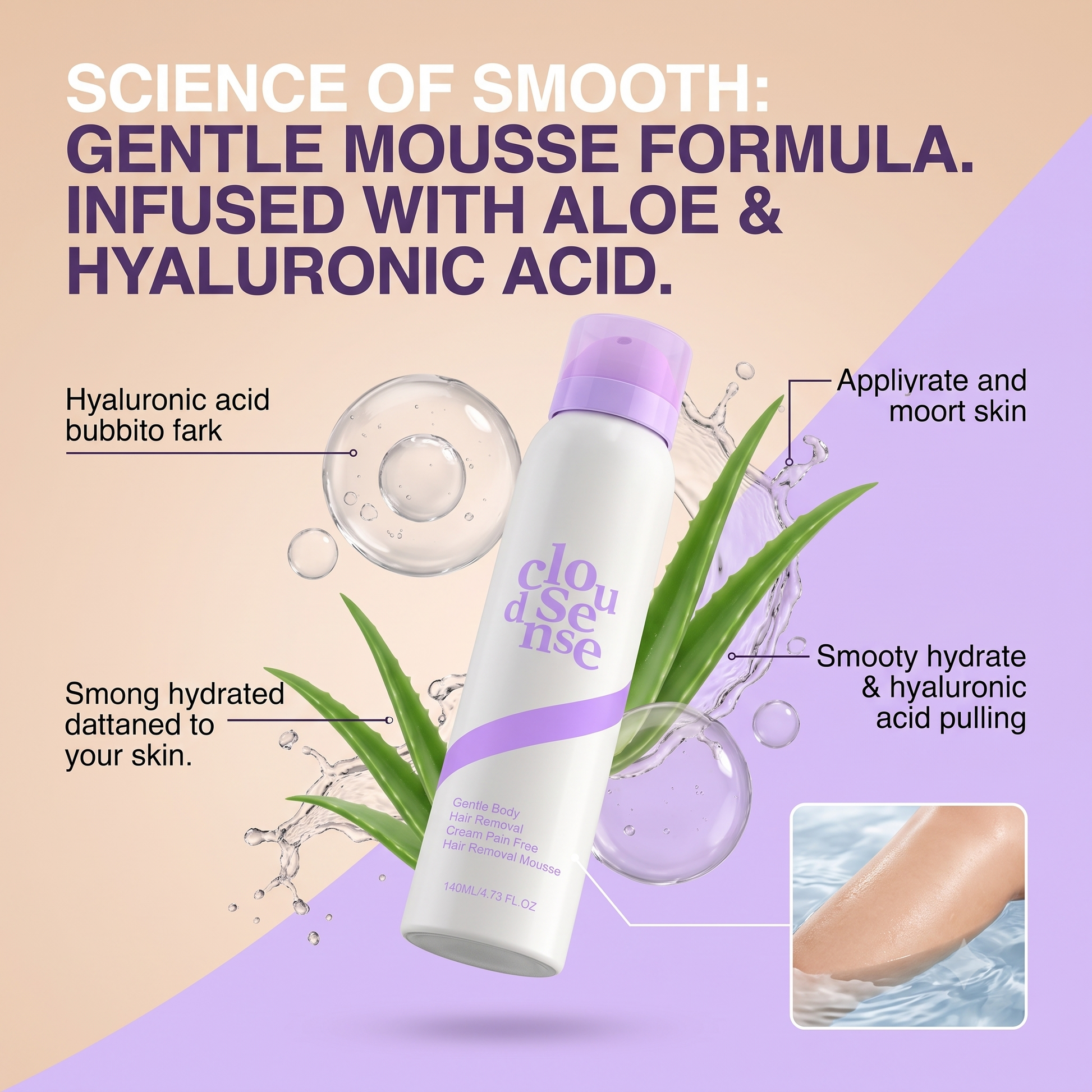 Espuma depilatoria Cloud Sense de CARAMELA BEAUTY USA en un frasco, lista para eliminar vello y lograr piel suave en minutos