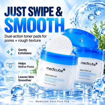 Medicube Zero Pore Pad – 70 Dual-Textured Exfoliating Toner Pads with AHA & BHA for Pores, Oily Skin & Smooth Texture