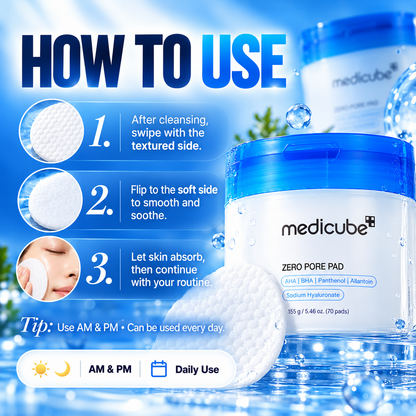 Medicube Zero Pore Pad – 70 Dual-Textured Exfoliating Toner Pads with AHA & BHA for Pores, Oily Skin & Smooth Texture
