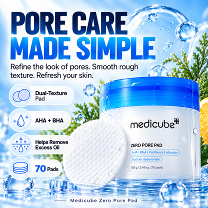 Medicube Zero Pore Pad – 70 Dual-Textured Exfoliating Toner Pads with AHA & BHA for Pores, Oily Skin & Smooth Texture