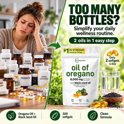 Oil of Oregano with Black Seed Oil – Daily Immune Support, 20:1 Potent Extract, 6,000 mg Equivalent | 300 Softgels