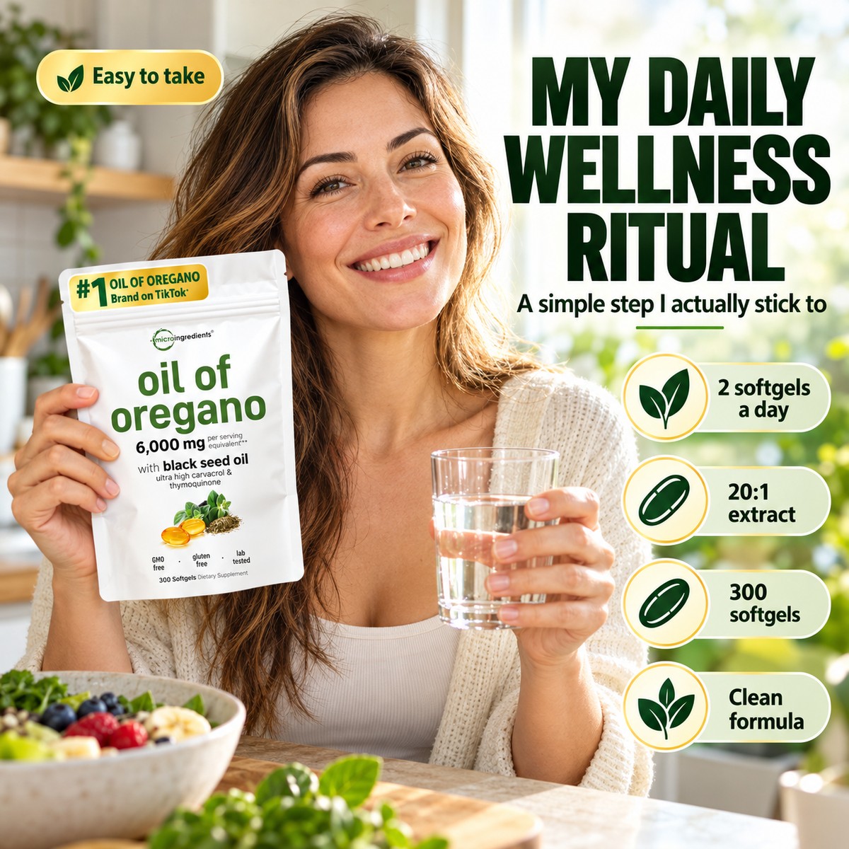Oil of Oregano with Black Seed Oil – Daily Immune Support, 20:1 Potent Extract, 6,000 mg Equivalent | 300 Softgels
