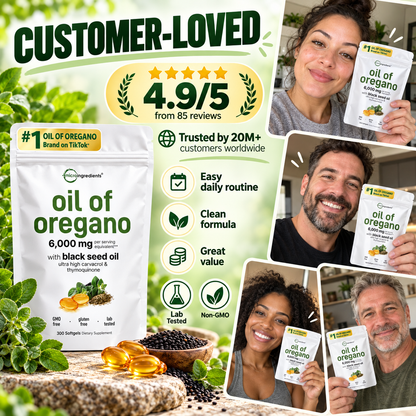 Oil of Oregano with Black Seed Oil – Daily Immune Support, 20:1 Potent Extract, 6,000 mg Equivalent | 300 Softgels