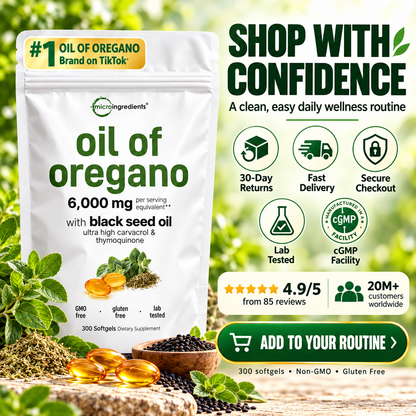 Oil of Oregano with Black Seed Oil – Daily Immune Support, 20:1 Potent Extract, 6,000 mg Equivalent | 300 Softgels