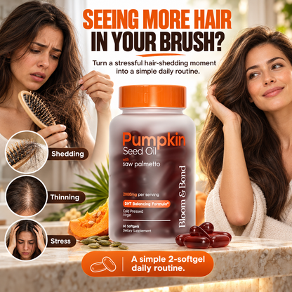 Bloom & Bond Pumpkin Seed Oil 2000mg + Saw Palmetto 200mg | Hair Wellness Support – 60 Softgels