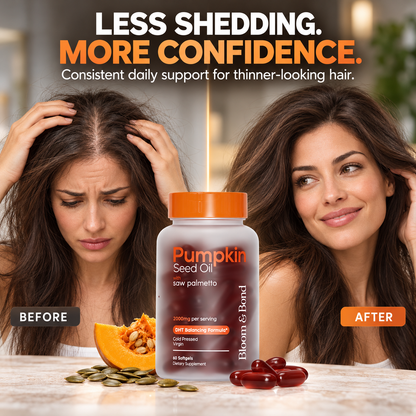 Bloom & Bond Pumpkin Seed Oil 2000mg + Saw Palmetto 200mg | Hair Wellness Support – 60 Softgels