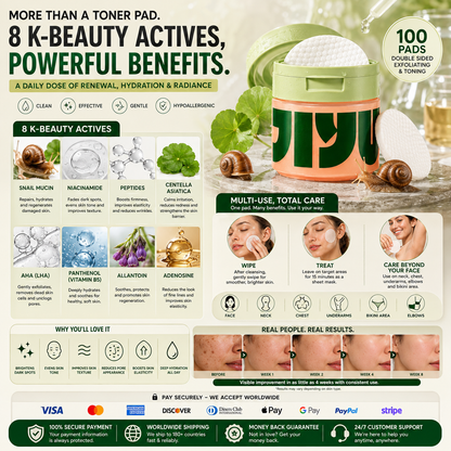 Discos de tónico iluminador coreano CARAMELA BEAUTY USA para manchas oscuras y brillo facial, con textura y envase visibles.