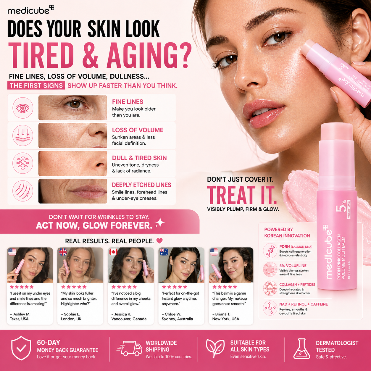 Barra de colágeno rosa Medicube PDRN K-Beauty para brillo instantáneo y firmeza en la piel, en un diseño compacto y elegante