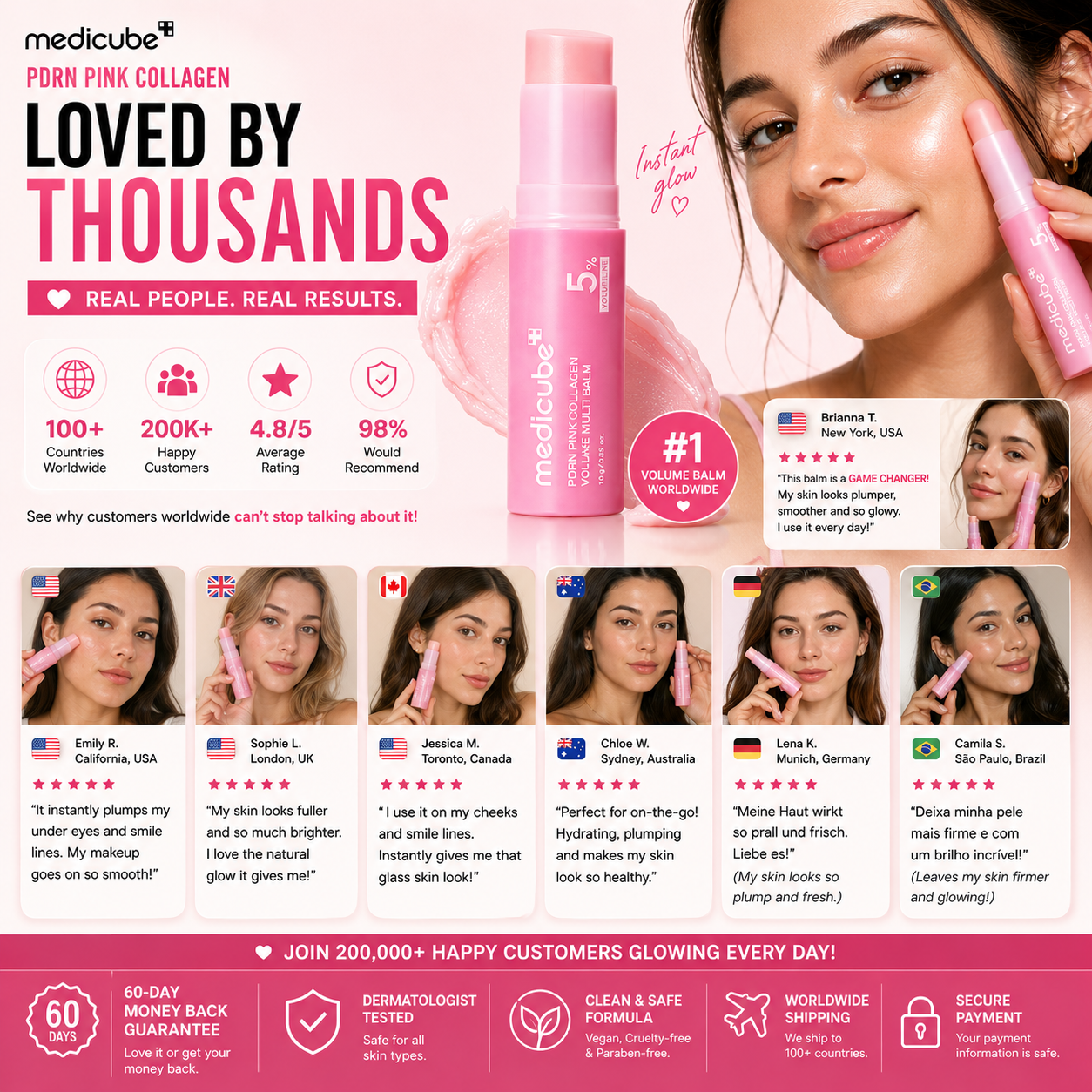Bastón de belleza coreano Medicube PDRN Pink Collagen de CARAMELA BEAUTY USA, con textura rosa para brillo y firmeza instantáneos.