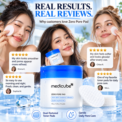 Medicube Zero Pore Pad – 70 Dual-Textured Exfoliating Toner Pads with AHA & BHA for Pores, Oily Skin & Smooth Texture