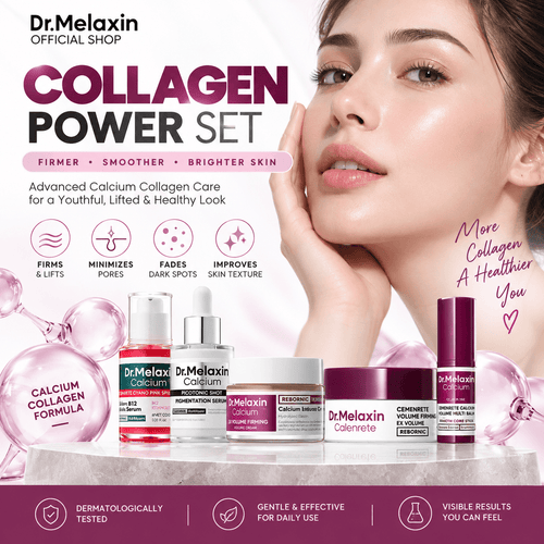 Conjunto de cuidado facial Dr.Melaxin Calcium Collagen Power de CARAMELA BEAUTY USA con cinco pasos para firmeza, suavidad y brillo.