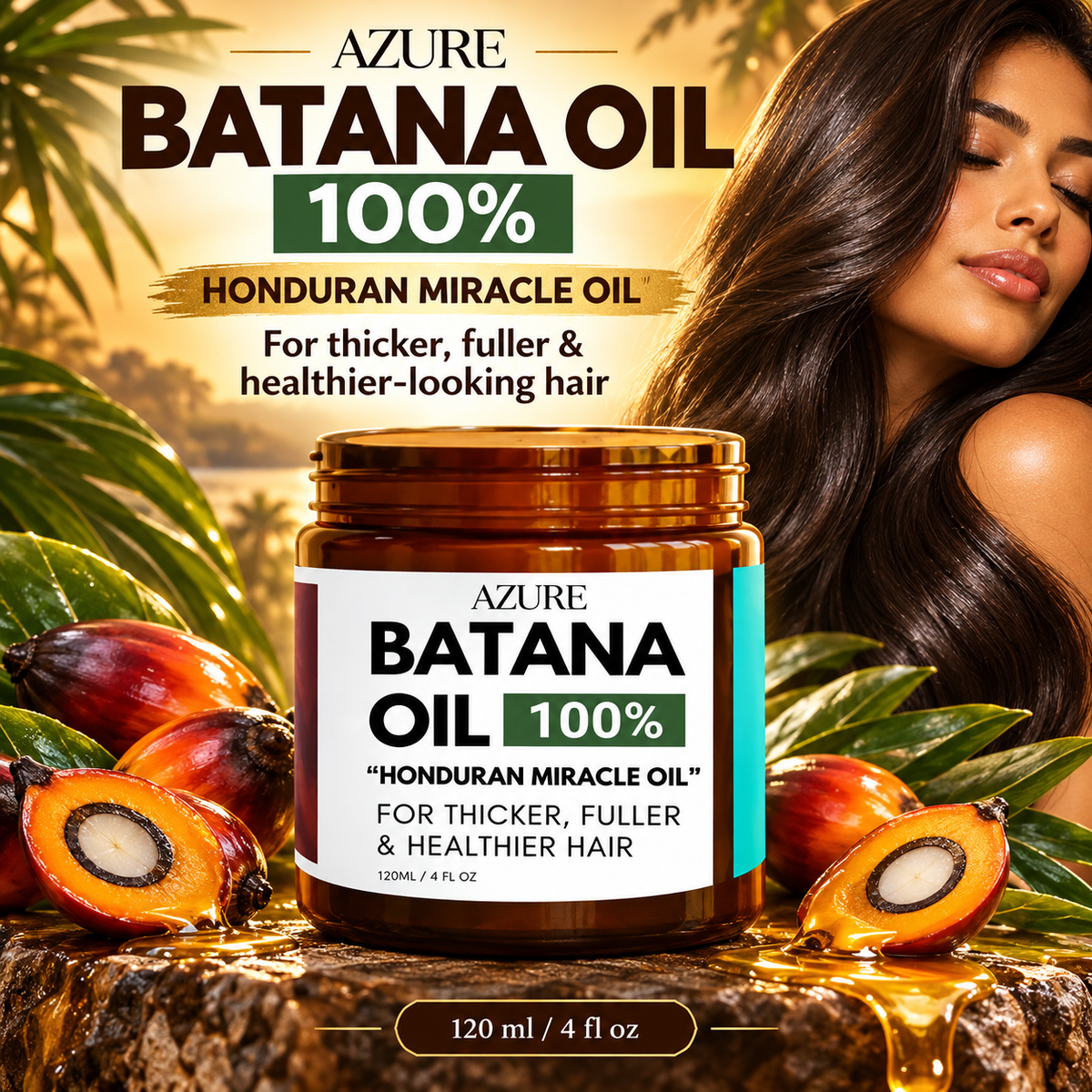 AZURE Batana Oil 100% 120 ml Honduran batana oil — rich pre-wash hair care